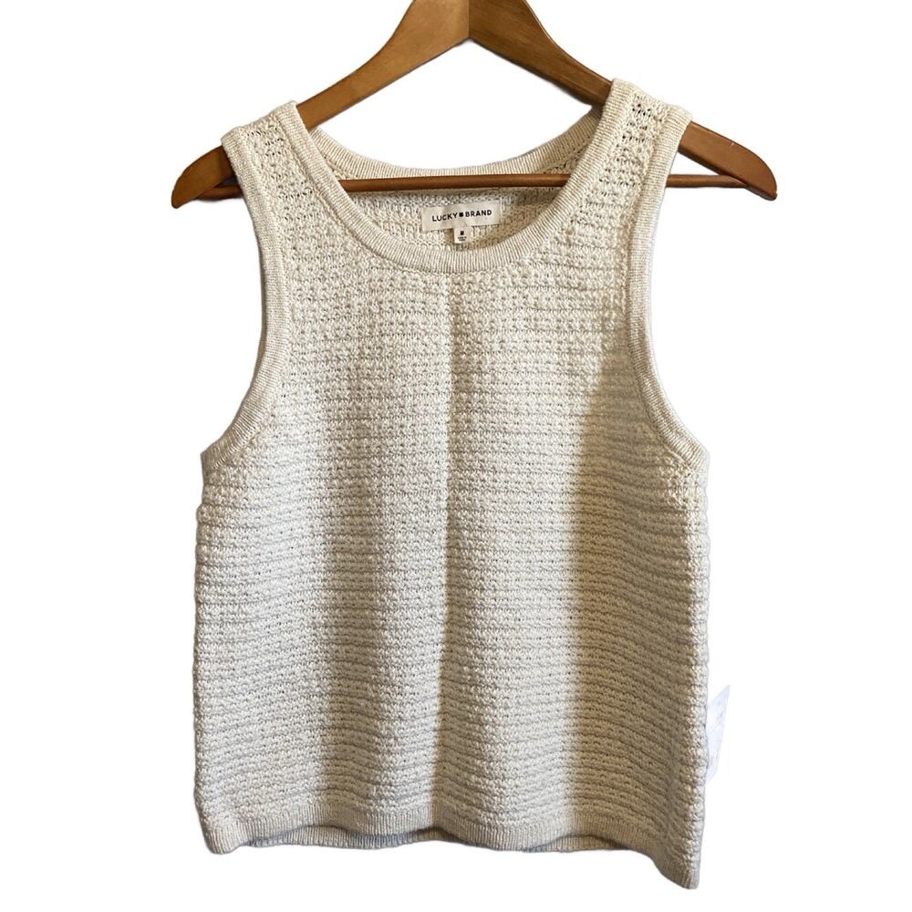 Lucky Brand Women's Sleeveless Cotton Cable Knit Top Medium NWT Coastal Beachy